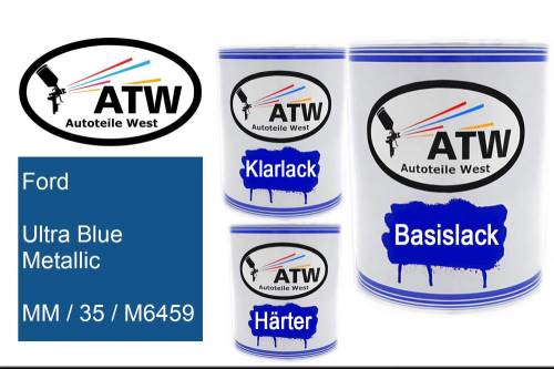 Ford, Ultra Blue Metallic, MM / 35 / M6459: 1L Lackdose + 1L Klarlack + 500ml Härter - Set, von ATW Autoteile West.